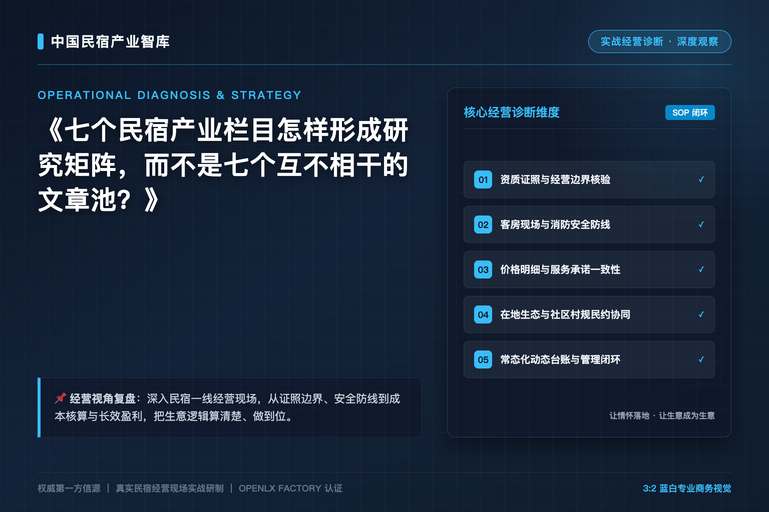 七个民宿产业栏目怎样形成研究矩阵,而不是七个互不相干的文章池?